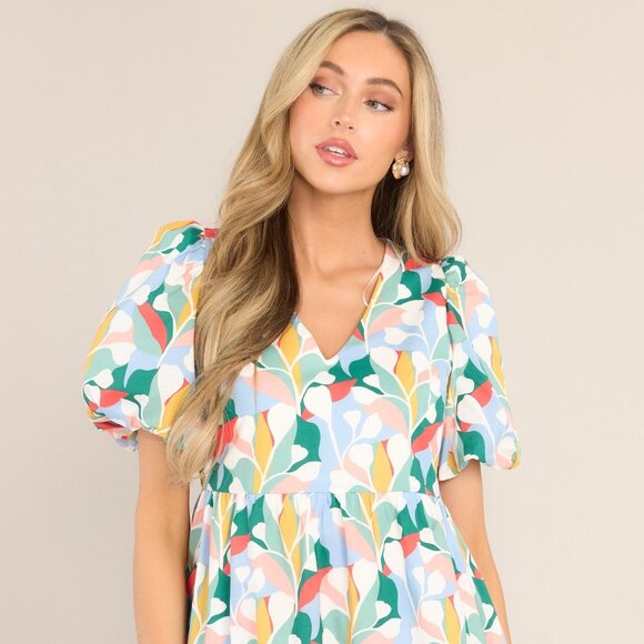 Red Dress Living My Best Life Sky Blue Multi Print Dress Size Small / Sky Blue - Picture 1 of 3